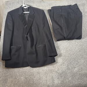 Vtg 90s Y2K Versini 2Pc Tuxedo Suit 52R 46x30 Black Tie Classic Formal Old Money